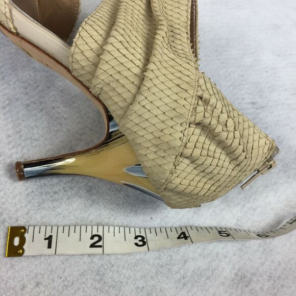 Isola Open Toe High Heels Size 7.5 Womens Cream Ankle Cuff Bootie Snake Textured - Picture 11 of 12